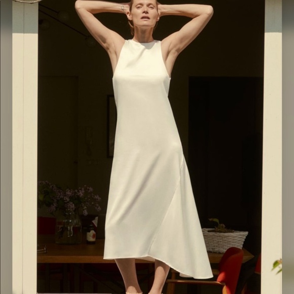 Zara satin effect asimetric tie back sleeveless midi dress